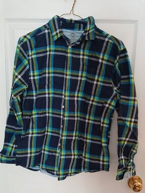 wonder nation Navy, Green & White Plaid Button-Down Shirt